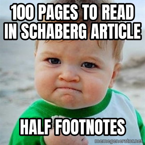 Victory Baby meme: 100 pages to read in schaberg article / half footnotes