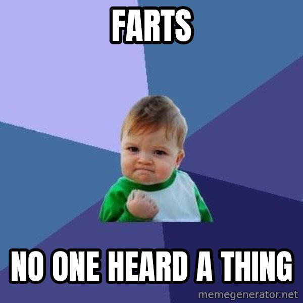 Success Kid meme: farts / no one heard a thing