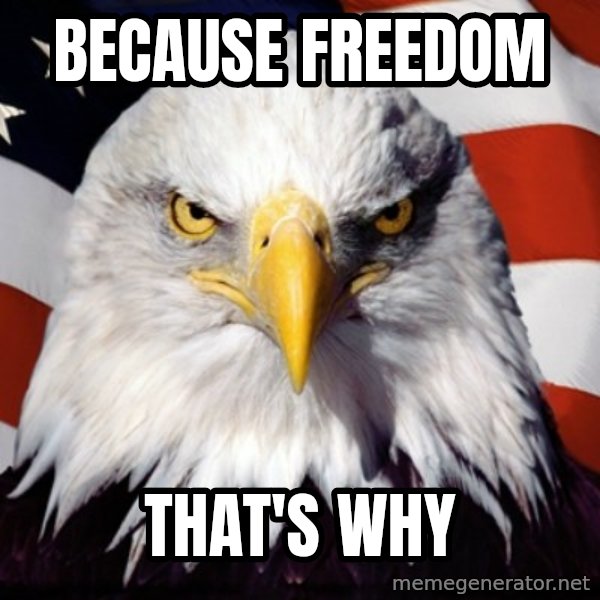 Freedom Eagle  meme: because freedom / that's why