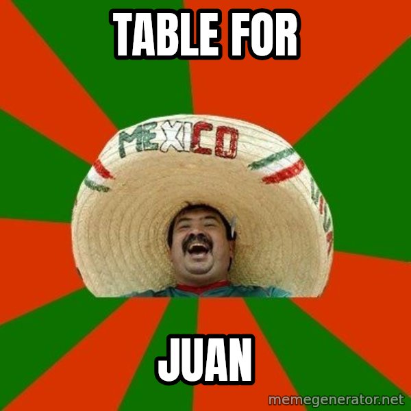 Successful Mexican meme: Table for / Juan