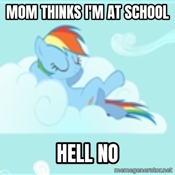 My Little Pony meme: Mom thinks i'm at school / hell no