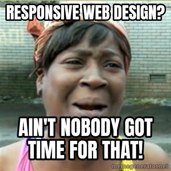Ain't Nobody got time fo that meme: Responsive web design? / Ain't nobody got time for that!