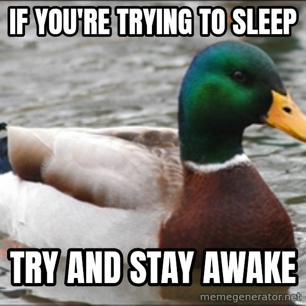 Actual Advice Mallard 1 meme: If you're trying to sleep / try and stay awake