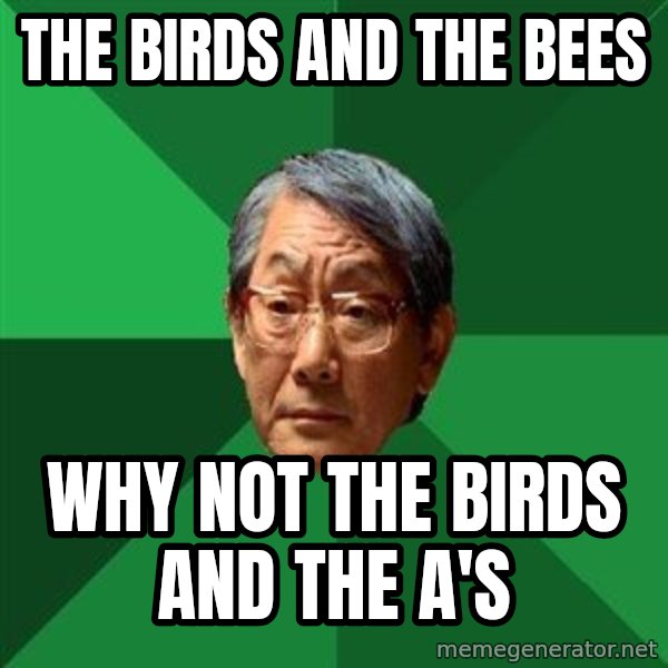 High Expectations Asian Father meme: the birds and the bees / why not the birds and the a's