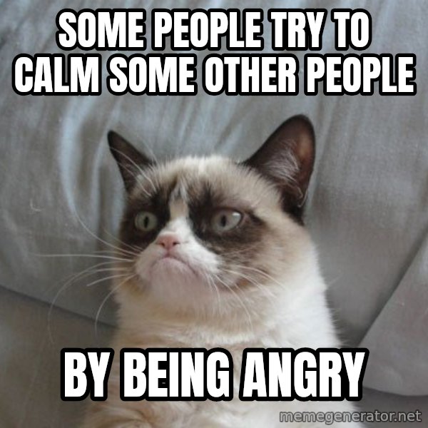 Grumpy cat good meme: some people try to calm some other people / by being angry