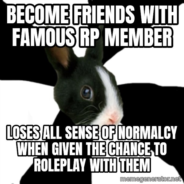 Roleplaying Rabbit meme: Become friends with famous rp Member / loses all sense of normalcy when given the chance to roleplay with them