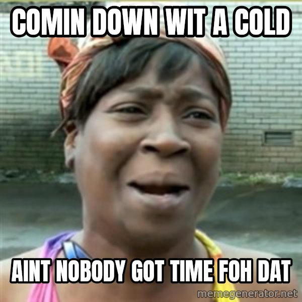 Ain't Nobody got time fo that meme: comin down wit a cold / aint nobody got time foh dat