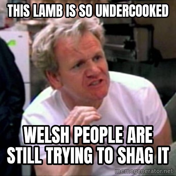 Gordon Ramsay meme: This lamb is so undercooked / welsh people are still trying to shag it