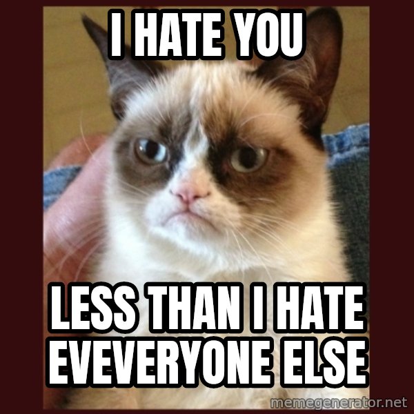 Tard the Grumpy Cat meme: I hate you / Less than I hate eveveryone else