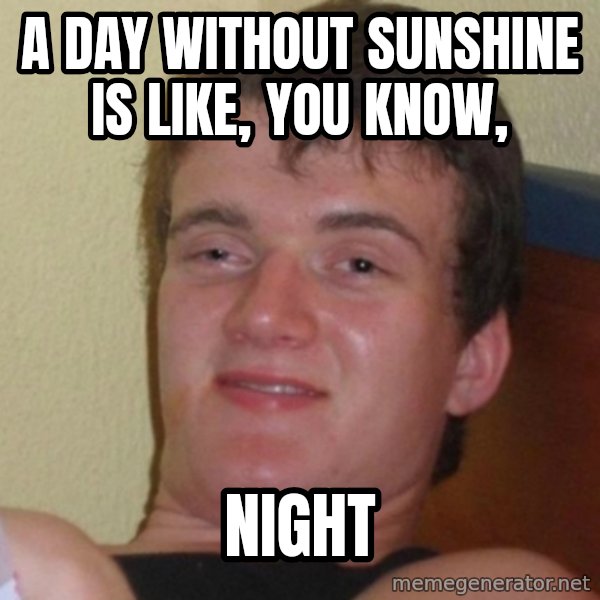 Really Stoned Guy meme: a day without sunshine is like, you know, / night