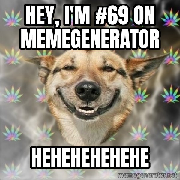 Stoner Dog meme: hey, i'm #69 on memegenerator / hehehehehehe