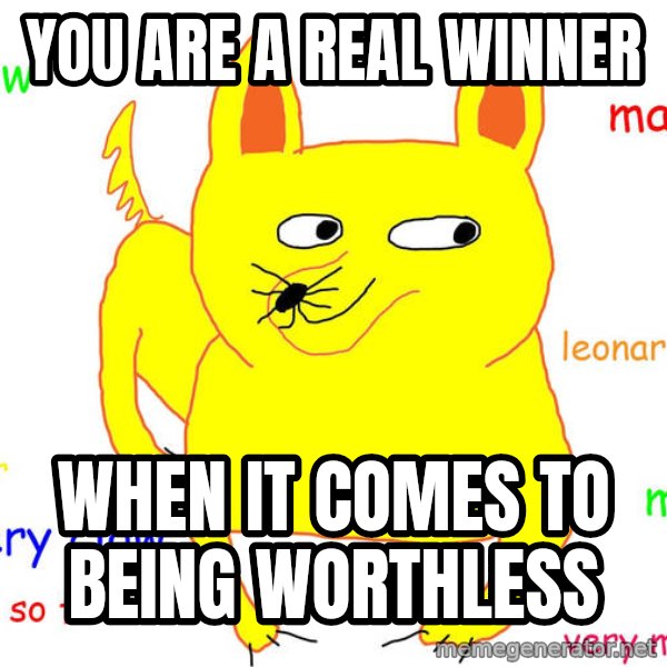 Grumpy Cat  meme: YOU ARE A REAL WINNER / when it comes to being worthless