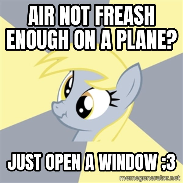 Badvice Derpy meme: Air noT freash Enough on a plane? / JUst open a window ;3