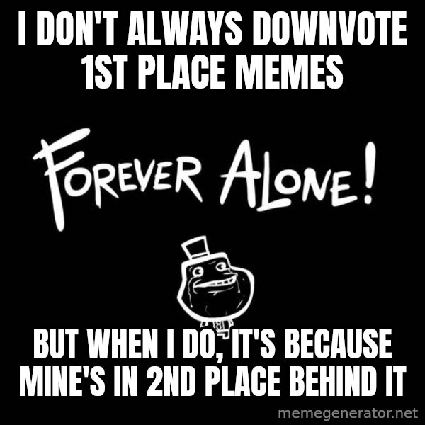 The Most Interesting Man In The World meme: I don't always downvote 1st place memes / but when i do, it's because mine's in 2nd place behind it