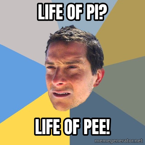 Bear Grylls meme: Life of PI? / Life of PEE!