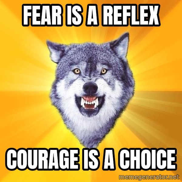 Courage Wolf meme: Fear is a reflex / Courage is a choice