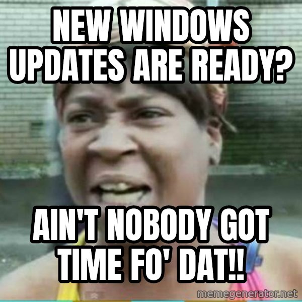 Sweet Brown Meme meme: New windows updates are ready? / ain't nobody got time fo' dat!!