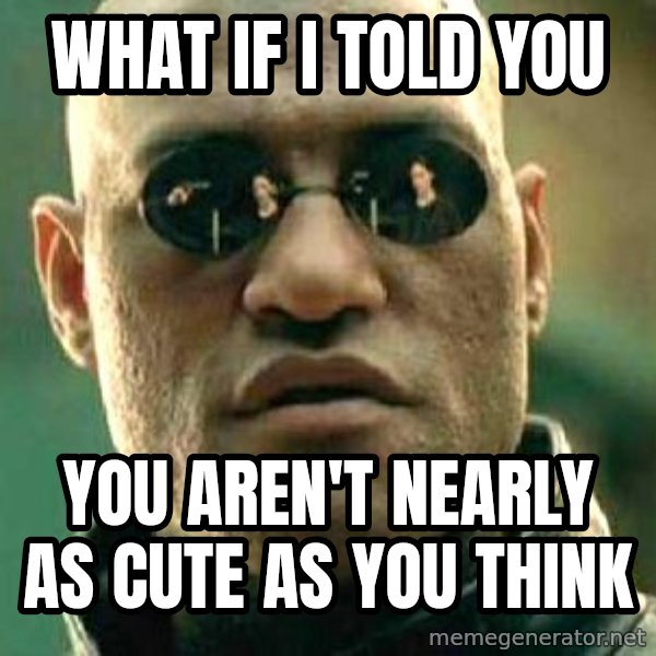 What if I told you / Matrix Morpheus meme: WHAT IF I TOLD YOU / you aren't nearly as cute as you think