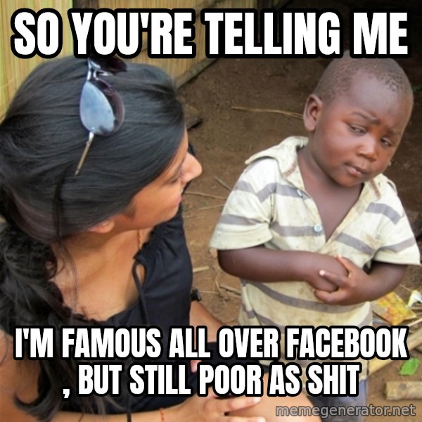 So You're Telling me meme: So you're telling me / i'm famous all over facebook , but still poor as shit