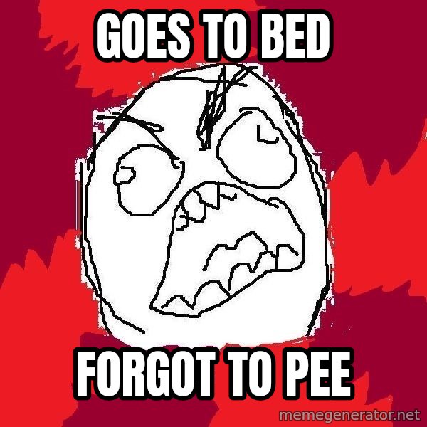 Rage FU meme: Goes to bed / forgot to pee