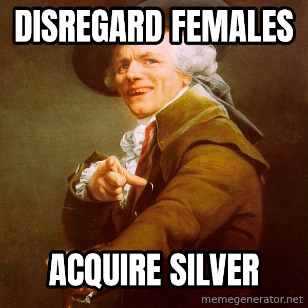 Joseph Ducreux meme: DISREGARD FEMALES / ACQUIRE SILVER