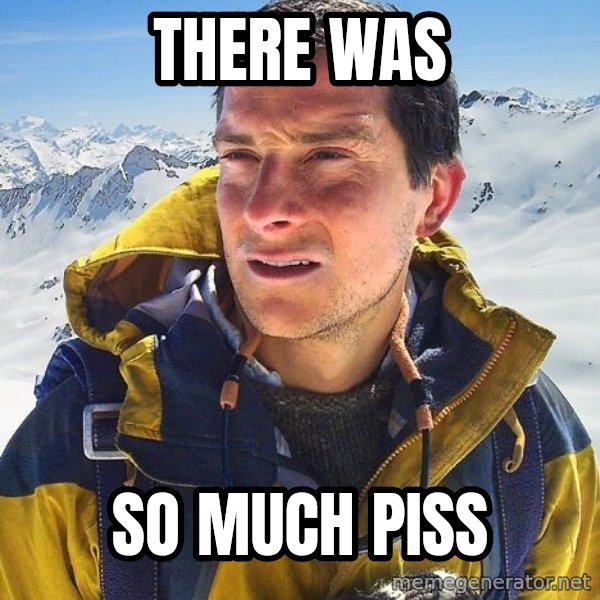 Bear Grylls Loneliness meme: tHere was / so much piss