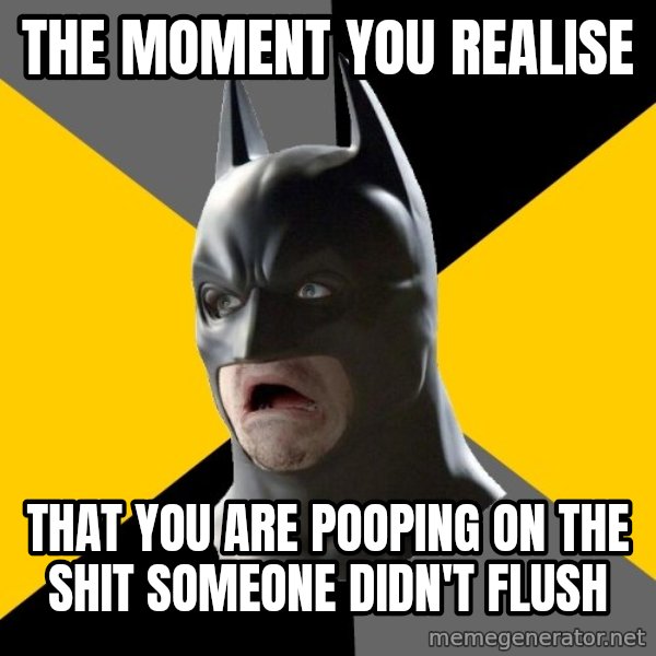 Bad Factman meme: the moment you realise / that you are pooping on the shit someone didn't flush