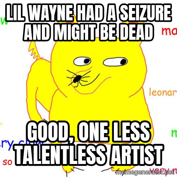 Grumpy Cat  meme: lil wayne had a seizure and might be dead / good, one less talentless artist