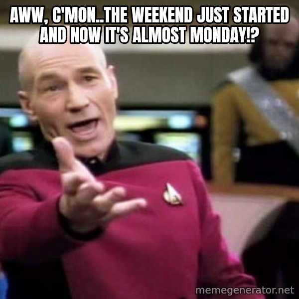 Picard Wtf meme: Aww, C'mon..The weekend just started and now it's almost monday!?