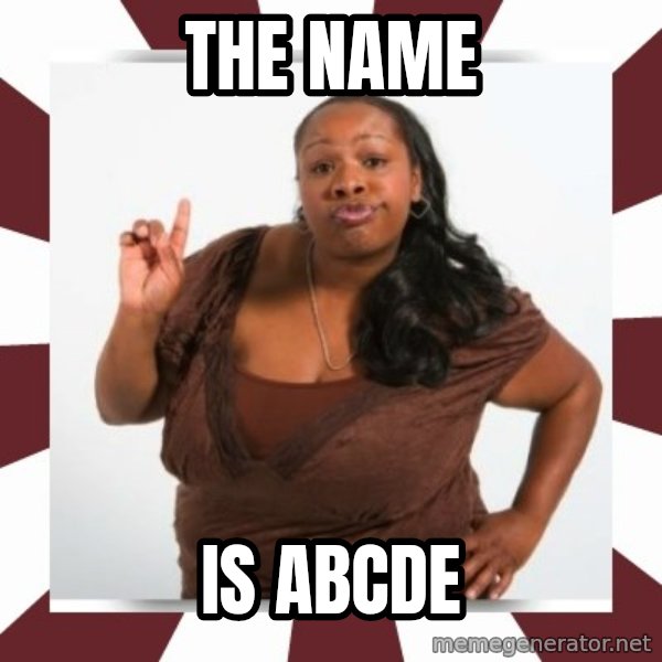 Sassy Black Woman meme: The name / is abcde