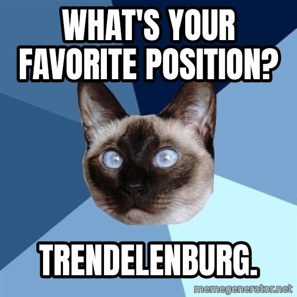Chronic Illness Cat meme: what's your favorite position? / trendelenburg.
