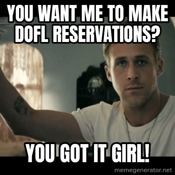 ryan gosling hey girl meme: You want me to make DOFL reservations? / You got it GIrl!