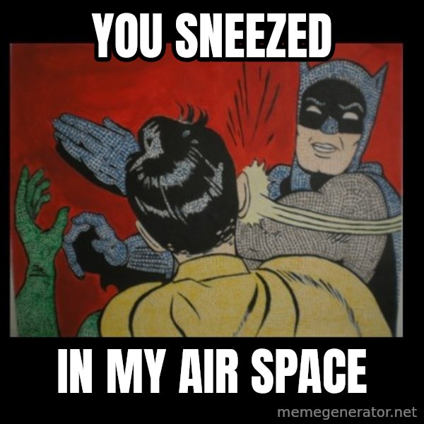batman slap robin meme: you SNEEZED / in my air space