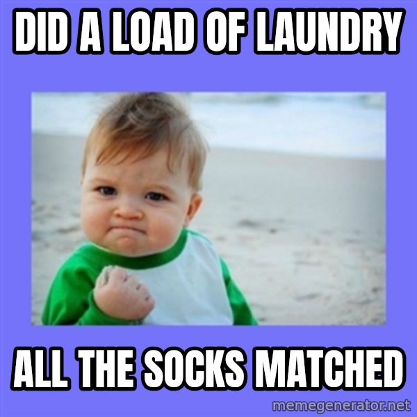 Success Kid meme: Did a lOad of laundry / All the socks matched