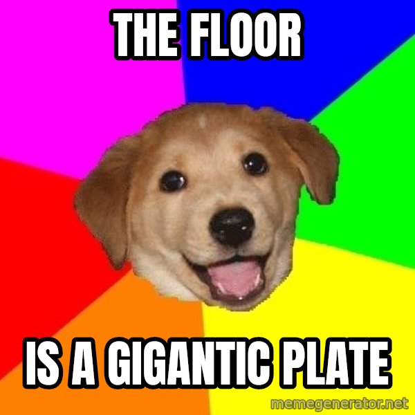 Advice Dog meme: the floor / is a gigantic plate