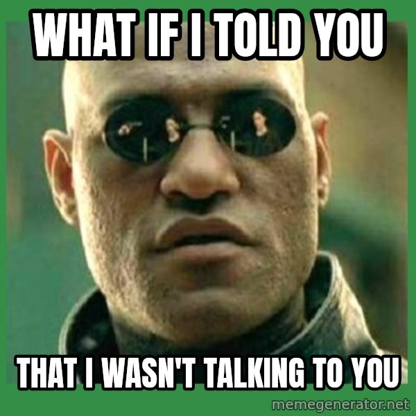 Matrix Morpheus meme: what if i told you / that i wasn't talking to you