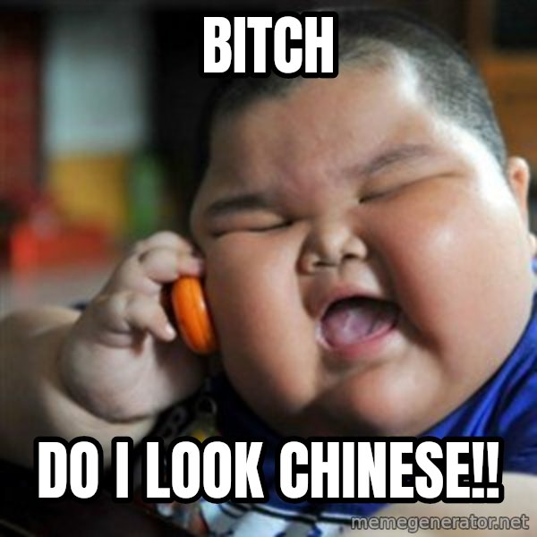fat chinese kid meme: bitch / do i look chinese!!