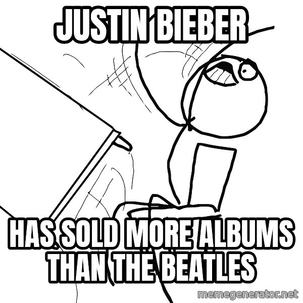 Desk Flip Rage Guy meme: Justin bieber / has sold more albums than the beatles