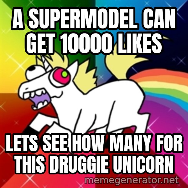Lovely Derpy RP Unicorn meme: A supermodel can get 10000 likes / lets see how many for this druggie unicorn