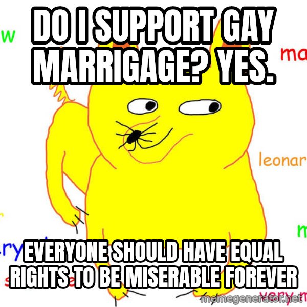 Grumpy Cat  meme: Do i support gay marrigage? YEs. / Everyone should have equal rights to be miserable forever