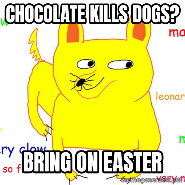 Grumpy Cat  meme: chocolate kills dogs? / Bring on easter