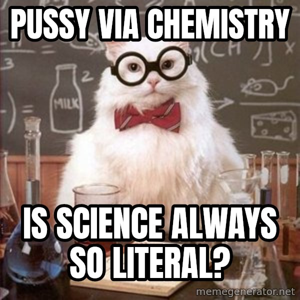 Chemistry Cat meme: pussy via chemistry / is science always so literal?