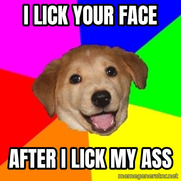 Advice Dog meme: I lick your face / After I lick my ass