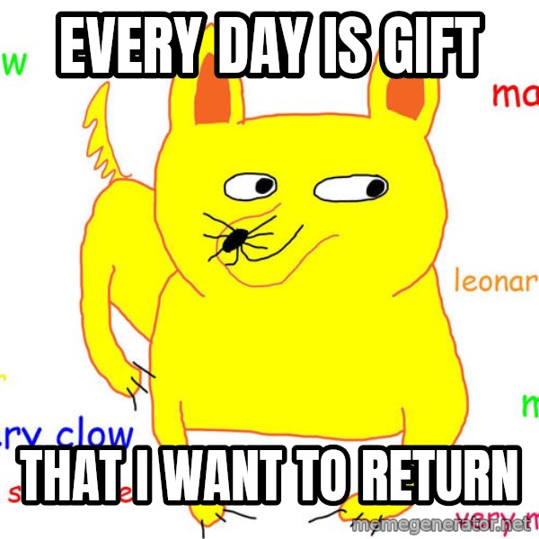 Grumpy Cat  meme: Every day is gift / That i want to return