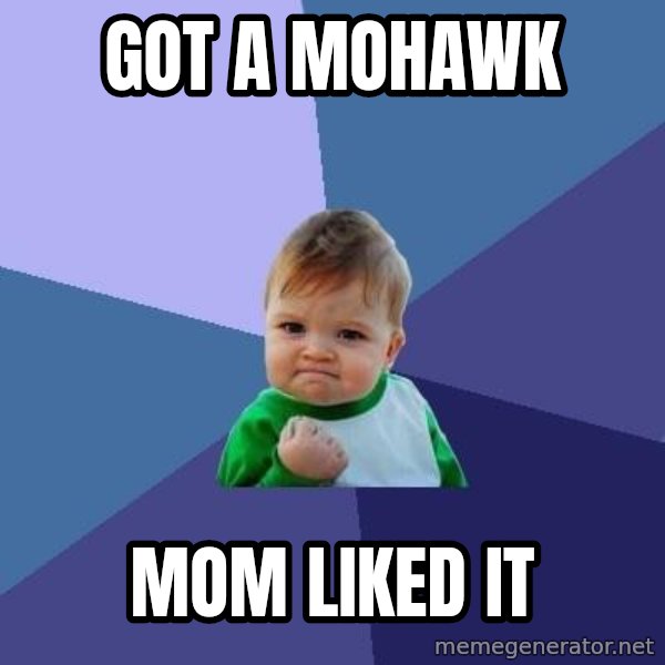 Success Kid meme: Got a mohawk / Mom liked it