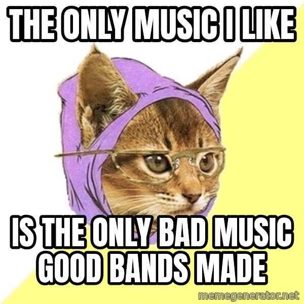 Hipster Kitty meme: the only music i like / is the only bad music good bands made
