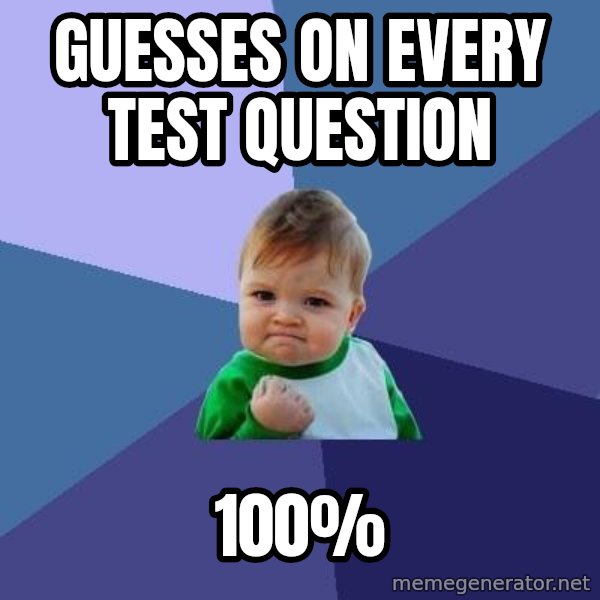Success Kid meme: guesses on every test question / 100%