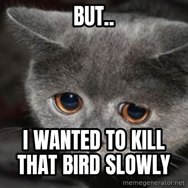 Sadcat meme: But.. / I wanted to kill that bird slowly