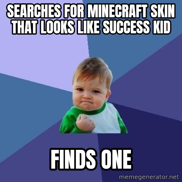 Success Kid meme: searches for minecraft skin that looks like success kid / finds one