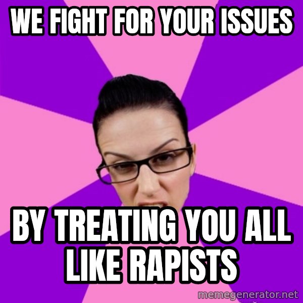 Privilege Denying Feminist meme: we fight for your issues / by treating you all like rapists